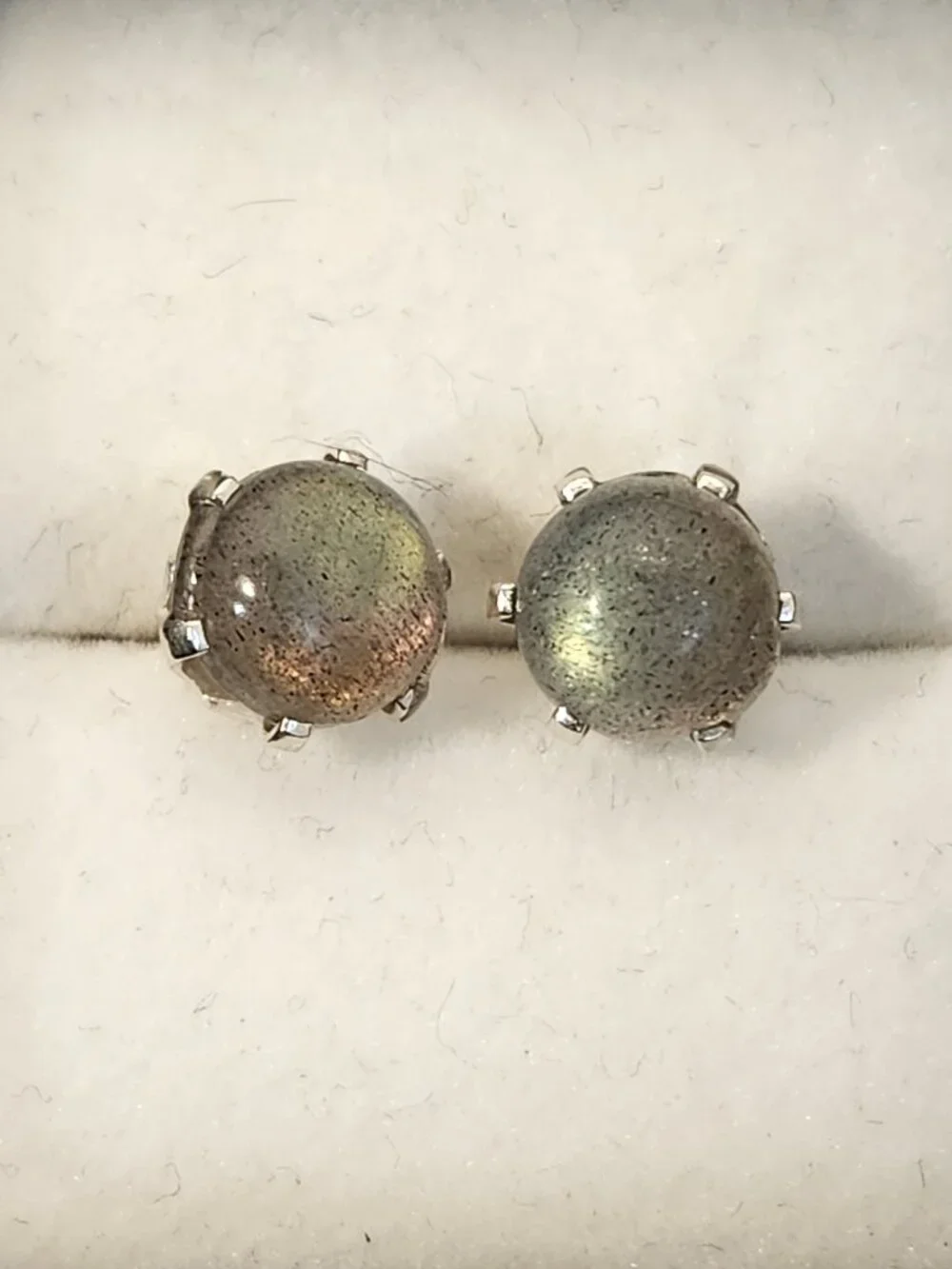 Natural Malagasy Labradorite 9mm Round Stud Earrings 925 Sterling Silver